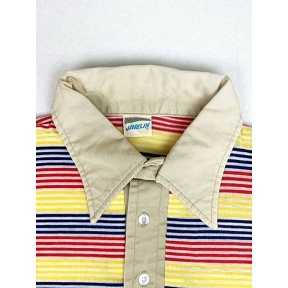 Vintage Javelin Stripe Rainbow Polo Shirt Yellow Red Blue Surf Skate - Picture 3 of 7